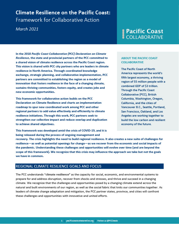Cover image for Climate Resilience on the Pacific Coast Framework for Collaborative Action