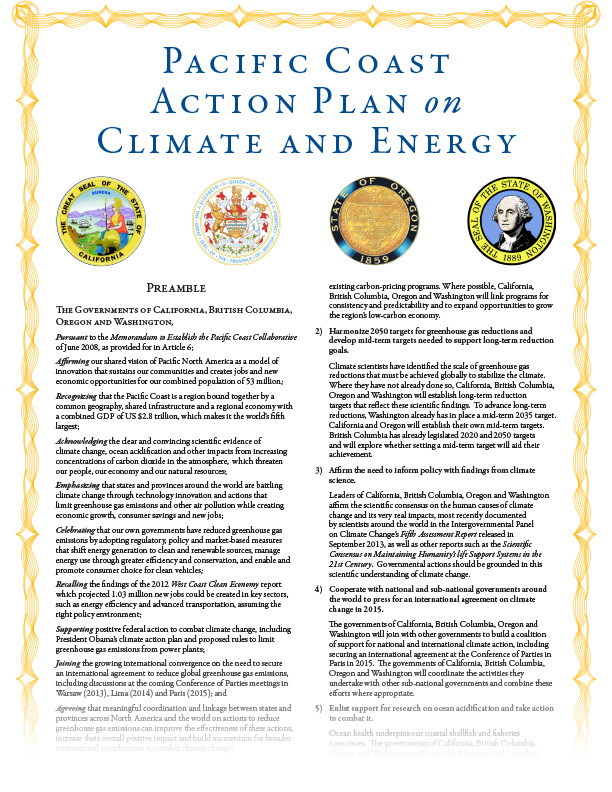 Cover of Pacific Coast Action Plan on Climate and Energy, 2013