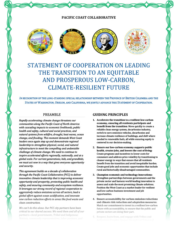 Cover of Statement of Cooperation on Leading the Transition to an Equitable and Prosperous Low-carbon Climate-resilient Future