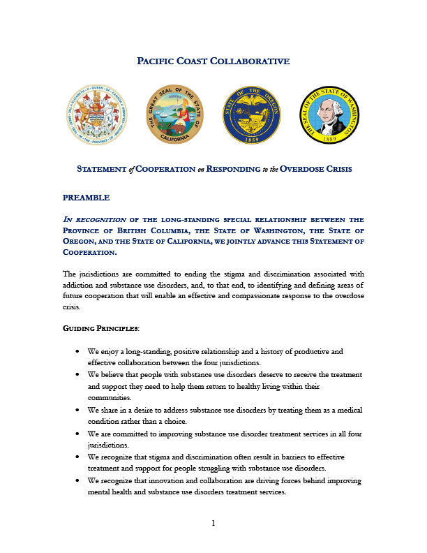 Cover of Statement of Cooperation on Responding to the Overdose Crisis 2018