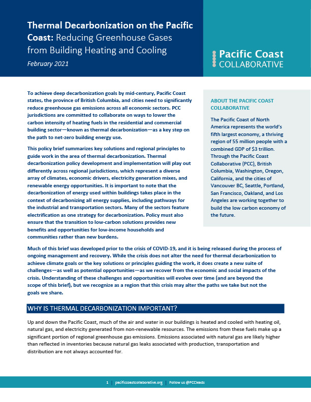 Cover of Thermal Decarbonization on the Pacific Coast - Reducing Greenhouse Gases from Building Heating and Cooling